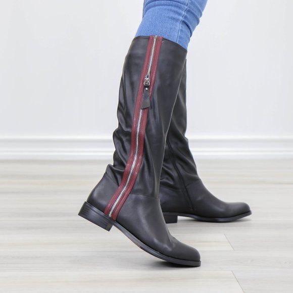 Black Below Knee Rider Boots Light Faux Fur Inside - Picture 8 of 12